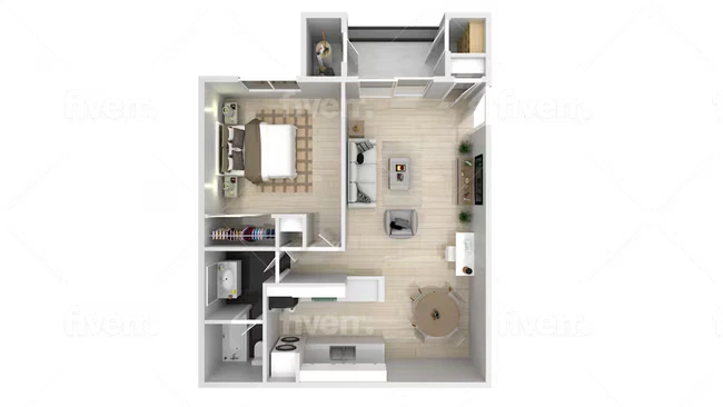 1Bed 1 Bath 687sf 060 floor plan